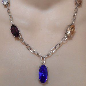 NEW Designer Inspired KARIS Multi Color Crystal Station Necklace 18"
